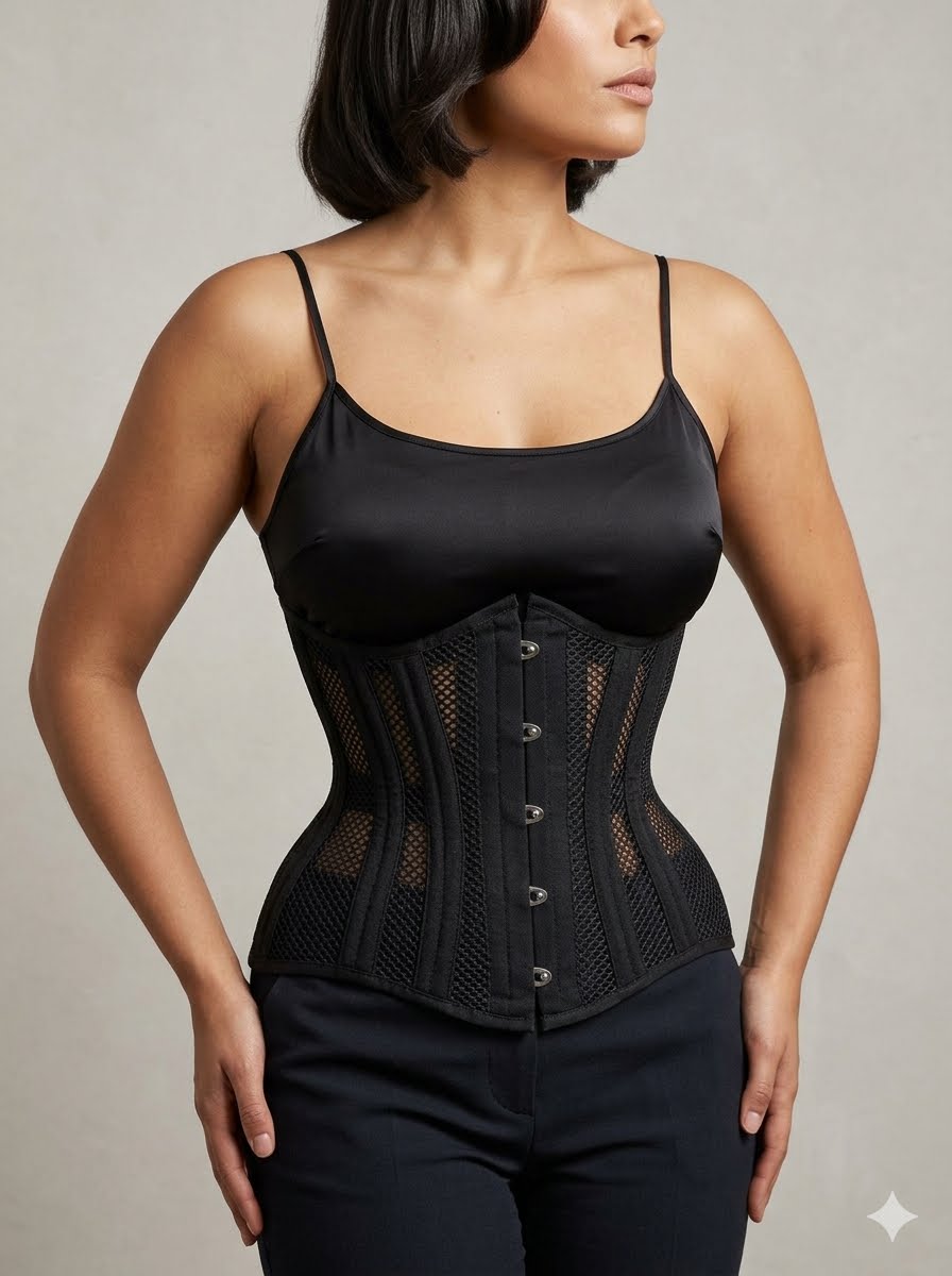 Fishnet Double Steel Boned Curvy Cut Waist Cincher