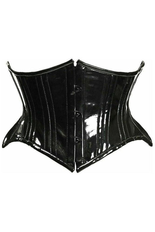 Top Drawer Black Patent PVC Vinyl Double Steel Boned Curvy Cut Waist Cincher