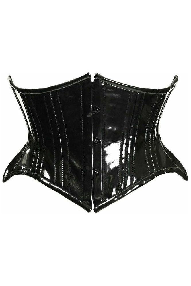 Black Patent PVC Vinyl Double Steel Boned Curvy Cut Waist Cincher