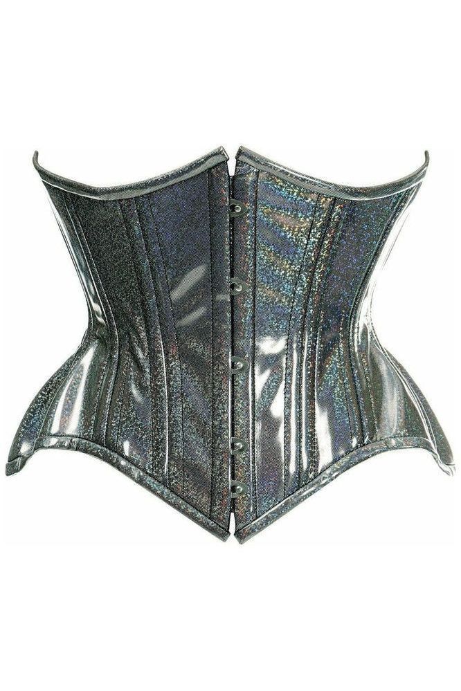 Black Rainbow Glitter Holo Double Steel Boned Curvy Cut Waist Cincher
