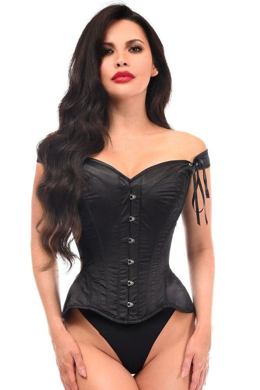 Top Drawer Black Satin Steel Boned Corset w/Straps