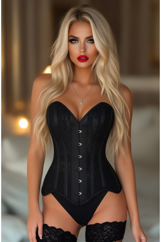 Top Drawer Black Sheer Mesh Net & Lace Steel Boned Overbust Corset