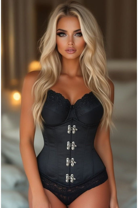 Top Drawer Black Steel Boned Underbust Corset w/Clasp Closure