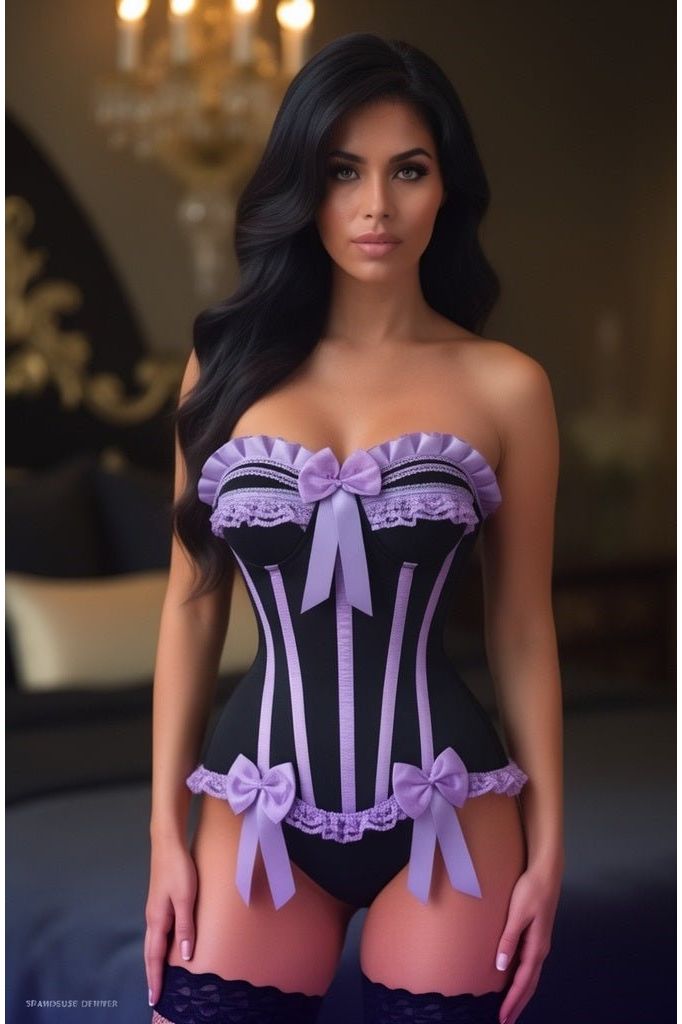 Top Drawer Black/Lavender Satin Steel Boned Burlesque Corset - Daisy Corsets