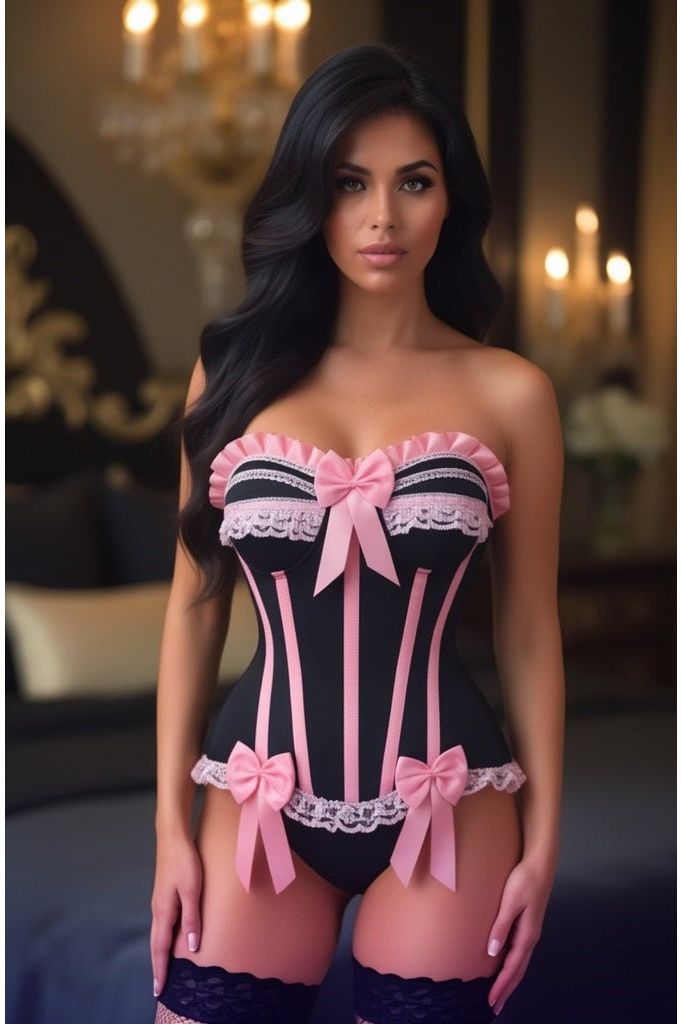 Top Drawer Black/Pink Steel Boned Burlesque Corset - Daisy Corsets