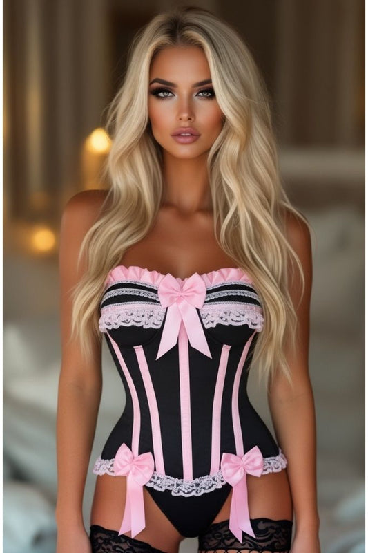 Top Drawer Black and Pink Steel Boned Burlesque Corset