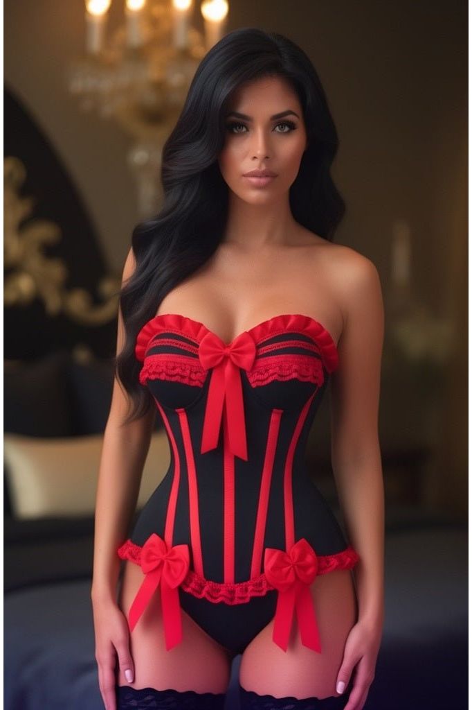 Top Drawer Black/Red Steel Boned Burlesque Corset - Daisy Corsets