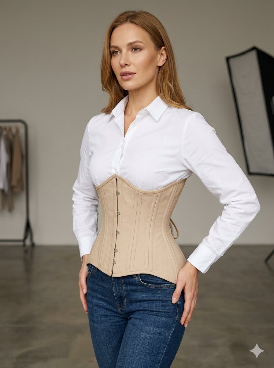 Top Drawer CURVY Nude Cotton Double Steel Boned Underbust Waist Cincher