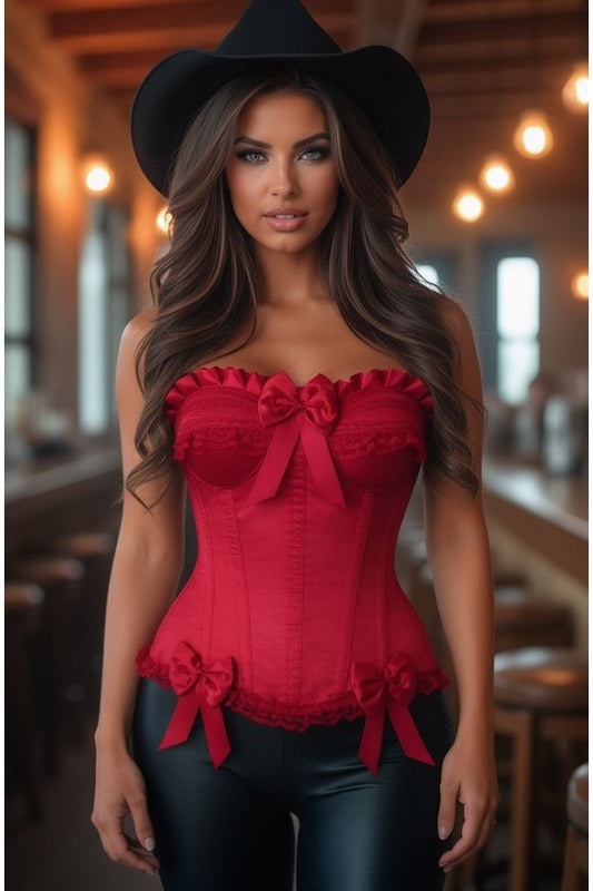 Top Drawer Dark Red Satin Steel Boned Burlesque Corset