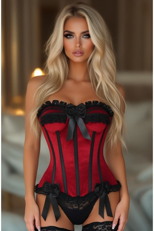 Top Drawer Dark Red Velvet Steel Boned Burlesque Corset