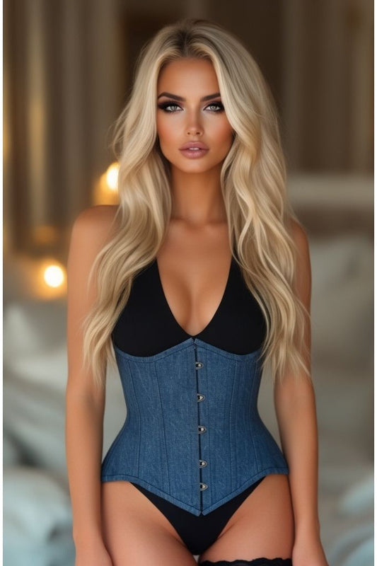 Top Drawer Denim Double Steel Boned Waist Training Corset Cincher
