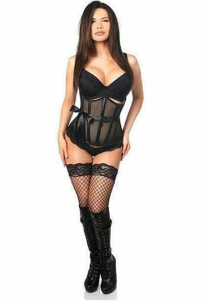 Top Drawer Fishnet & Faux Leather Steel Boned Underbust Corset - Daisy Corsets