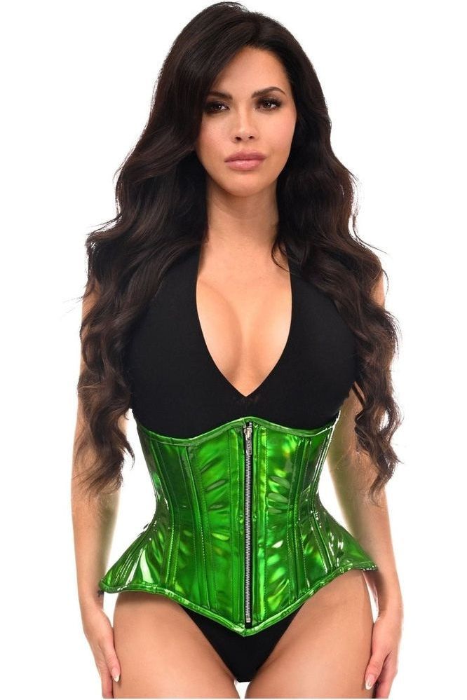 Top Drawer Green Holo Double Steel Boned Underbust Waist Cincher Corset - Daisy Corsets