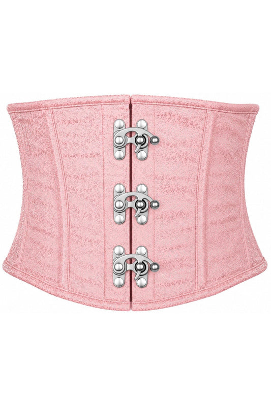 Top Drawer Lt Pink Brocade Steel Boned Mini Cincher w/Clasps