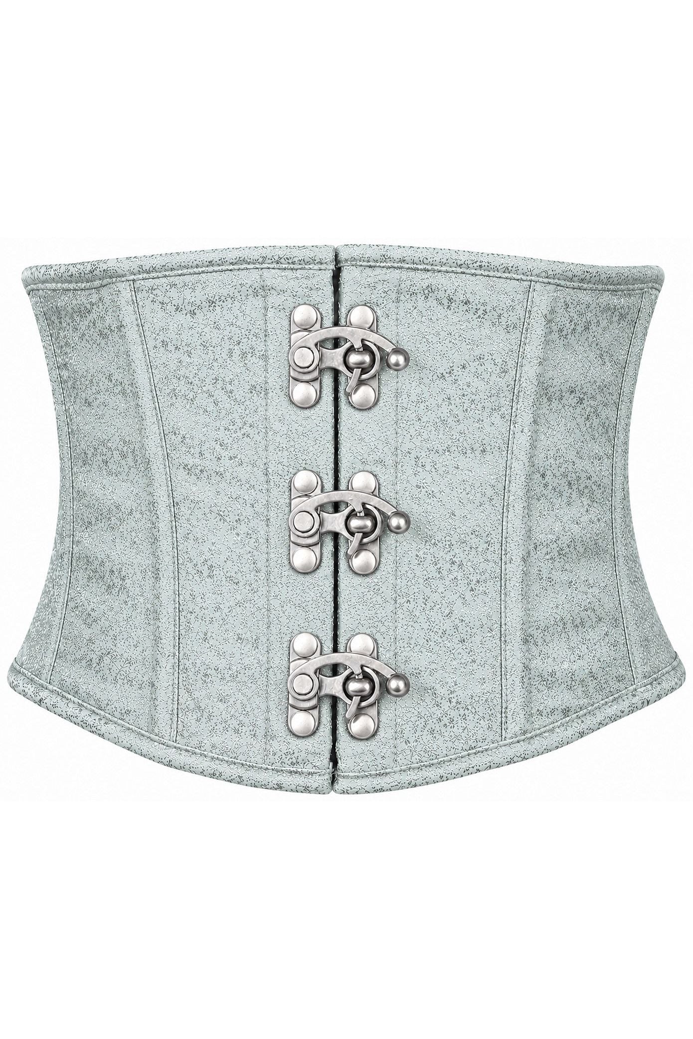 Top Drawer Mint Green Brocade Steel Boned Mini Cincher w/Clasps - Daisy Corsets