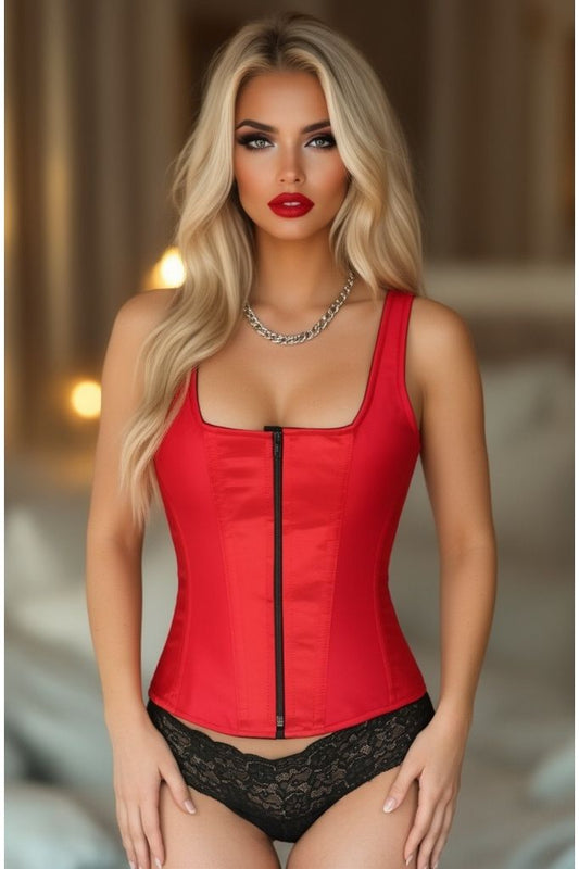 Top Drawer Red Satin Steel Boned Corset w/Straps