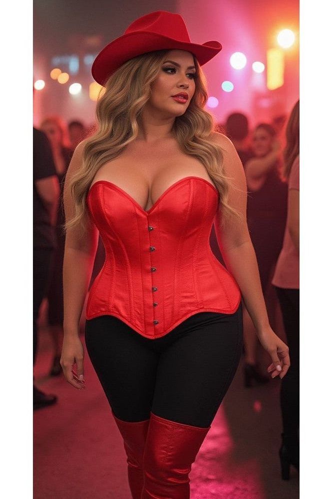 Top Drawer Red Satin Steel Boned Overbust Corset - Daisy Corsets