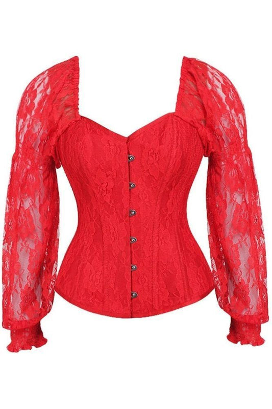 LIMITED EDITION Top Drawer Red w/Red Lace Steel Boned Long Sleeve Corset