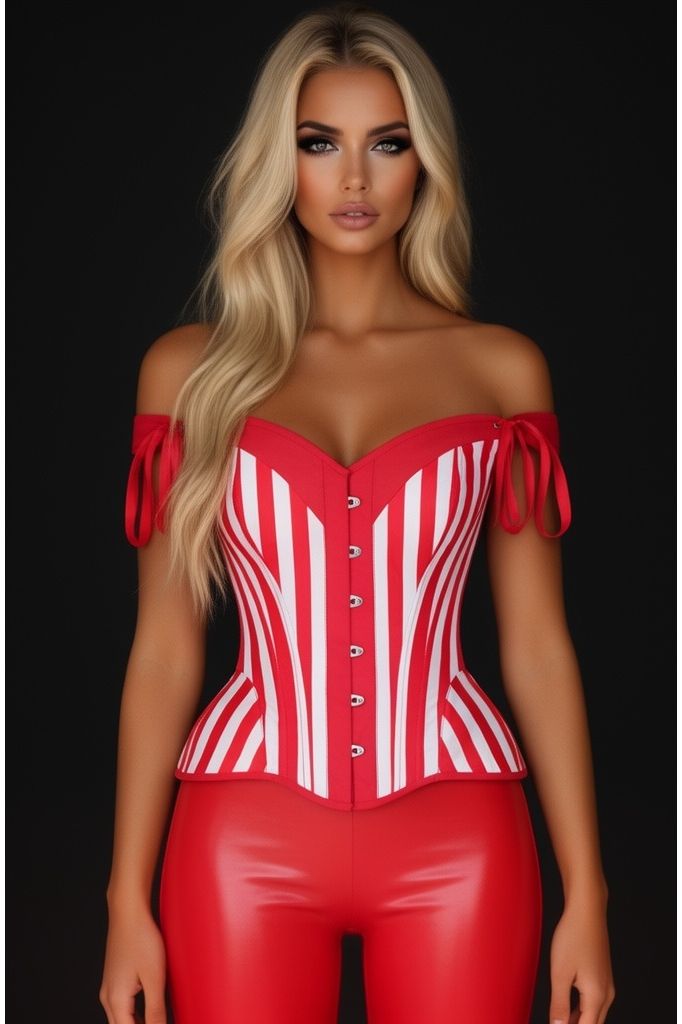 Top Drawer Red/White Striped Steel Boned Corset w/Straps - Daisy Corsets