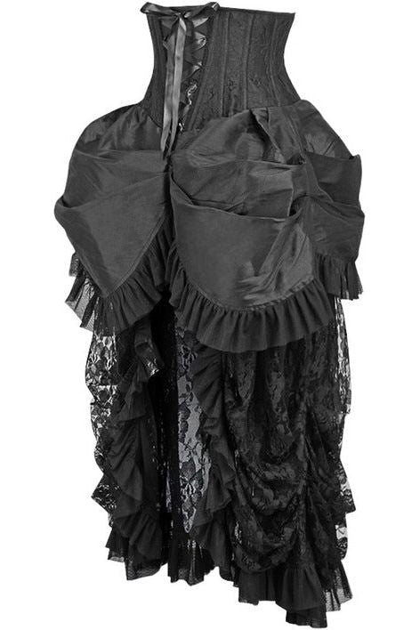 Top Drawer Steel Boned Black Lace Victorian Bustle Underbust Corset Dress - Daisy Corsets