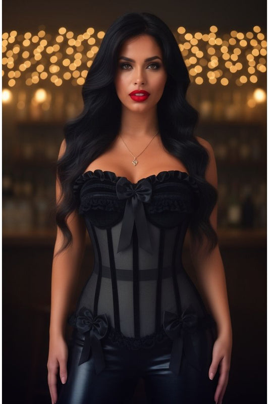 Top Drawer Steel Boned Black Mesh & Velvet Underwire Bustier Corset