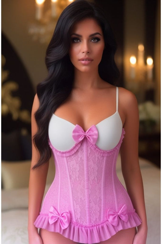 Top Drawer Steel Boned Pink Lace Underwire Burlesque Underbust Corset Cincher