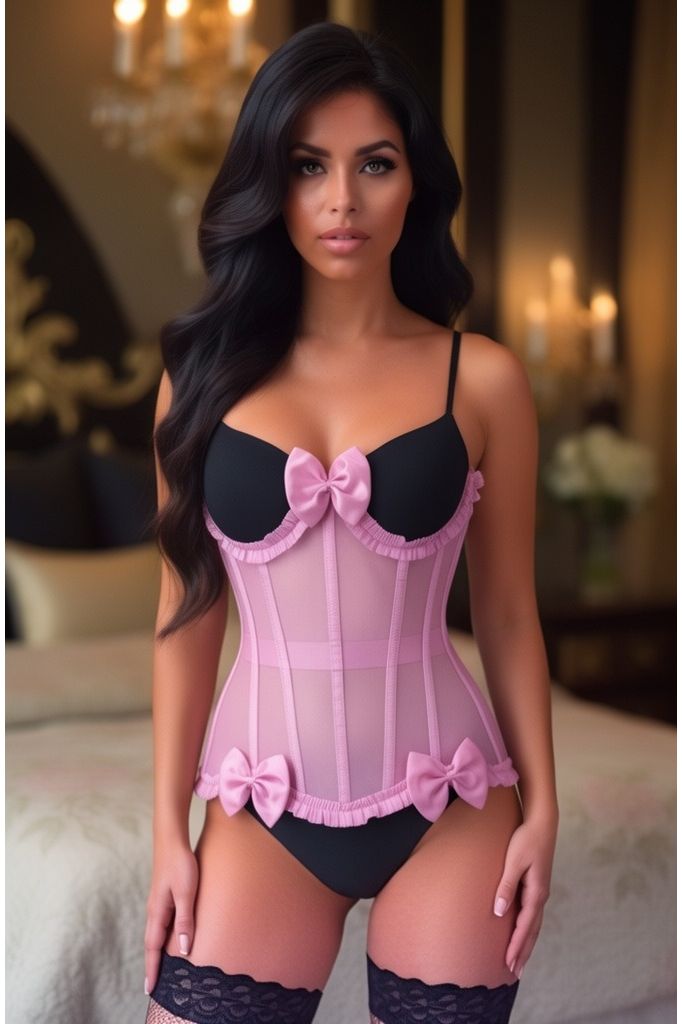 Top Drawer Steel Boned Pink Mesh Underwire Burlesque Underbust Corset Cincher - Daisy Corsets