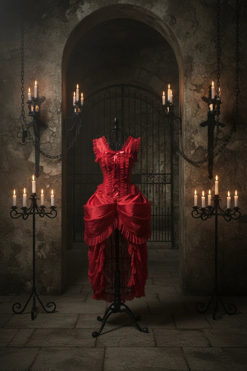Red Lace Victorian Bustle Corset Dress