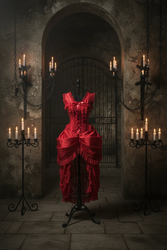 Red Lace Victorian Bustle Corset Dress
