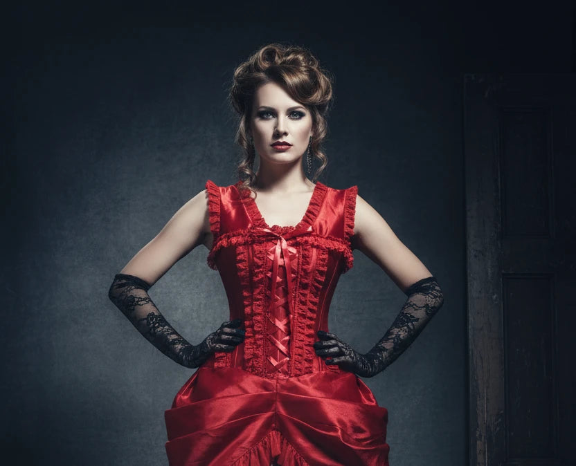 Red Lace Victorian Bustle Corset Dress