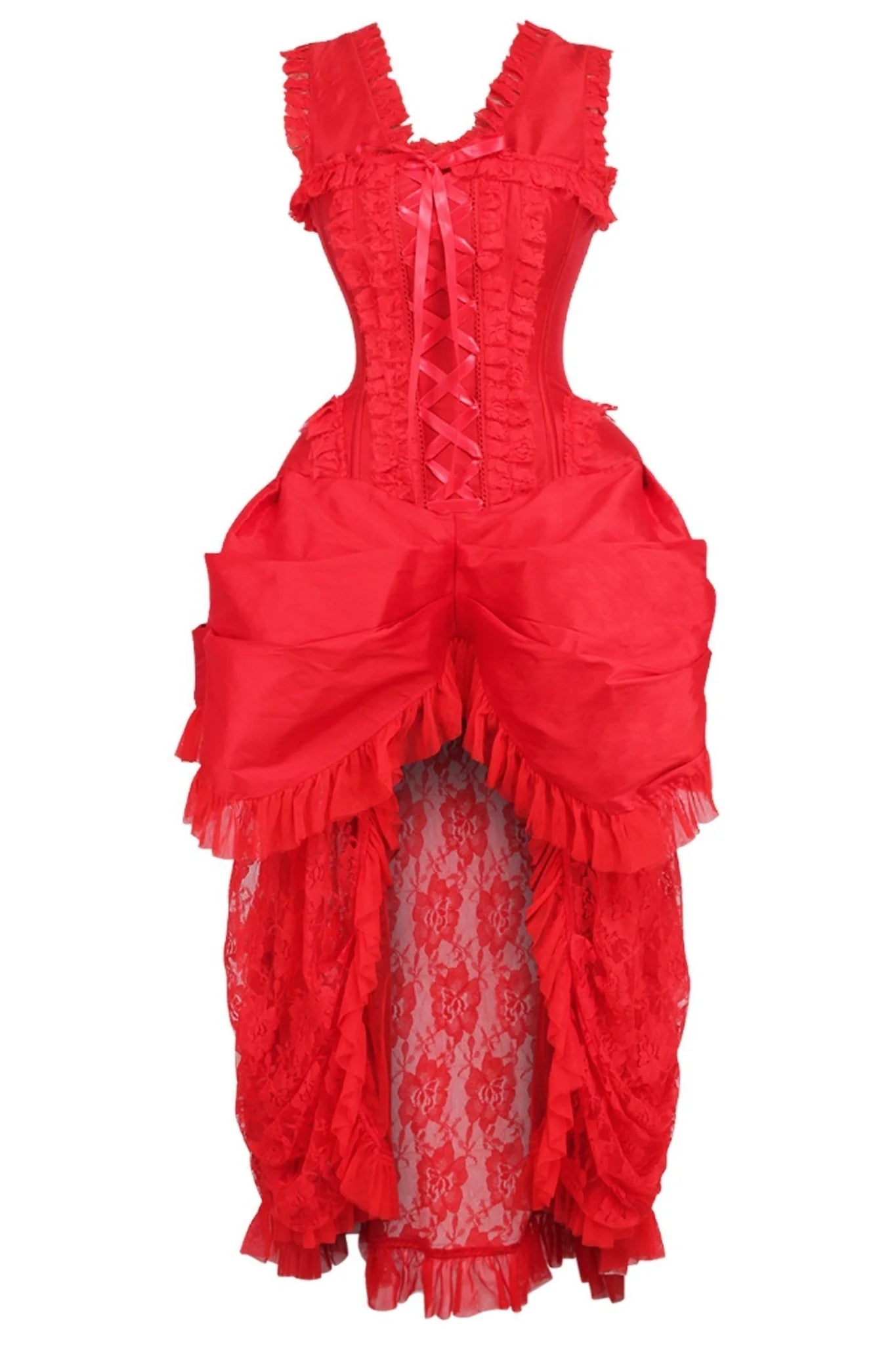 Red Lace Victorian Bustle Corset Dress
