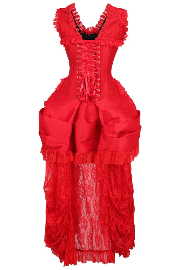 Red Lace Victorian Bustle Corset Dress
