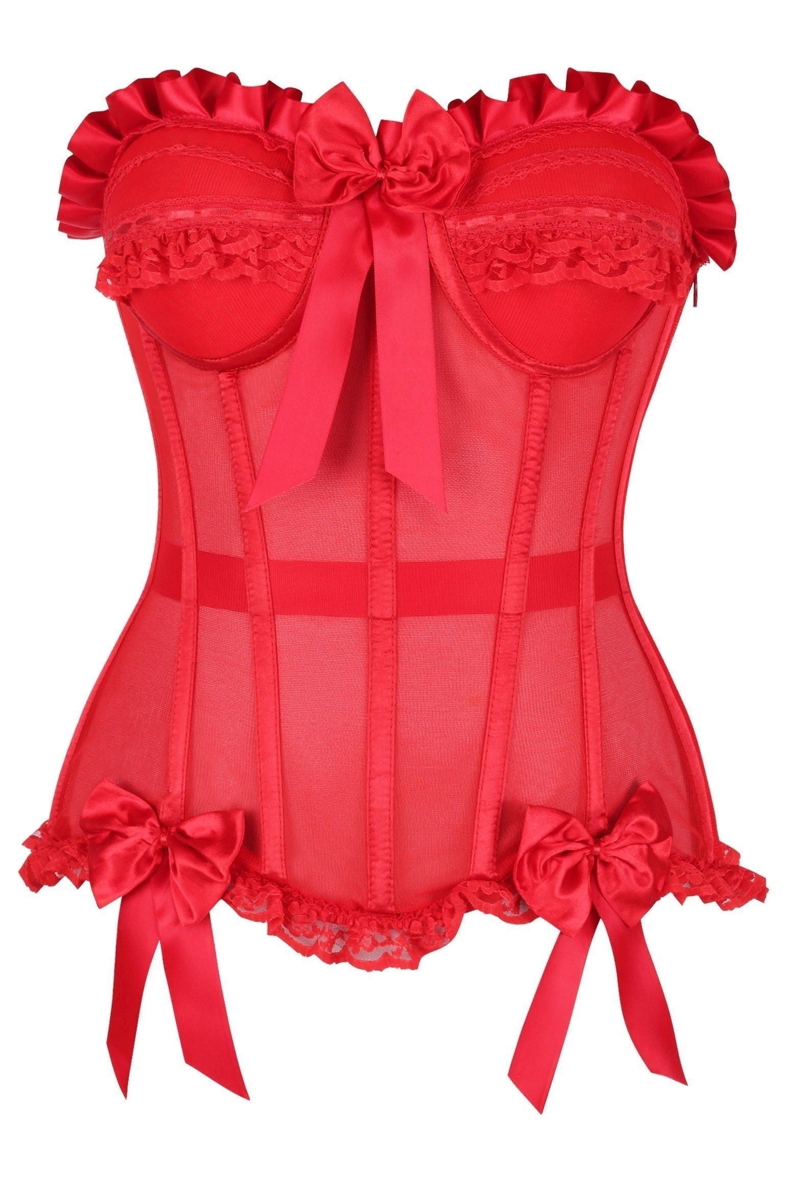 Top Drawer Steel Boned Red Mesh Underwire Bustier Corset - Daisy Corsets