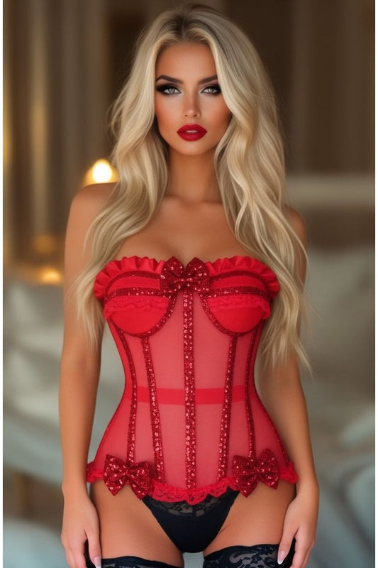 Top Drawer Steel Boned Red Sequin Underwire Bustier Corset