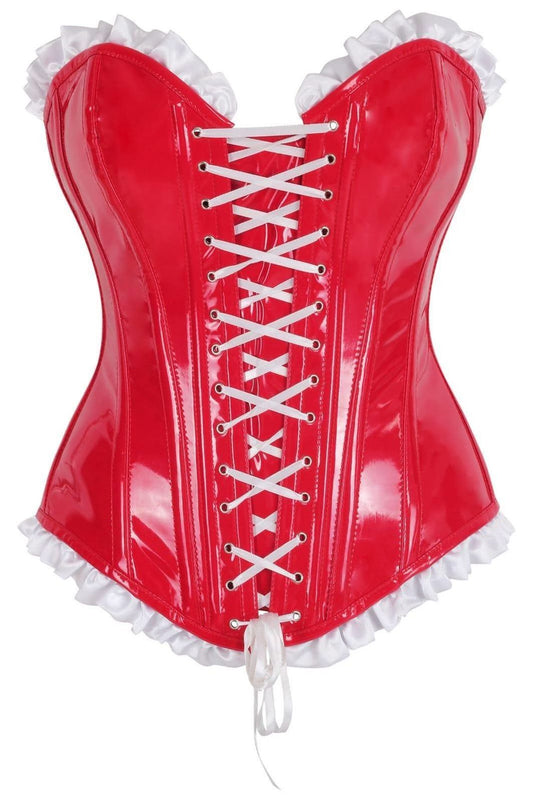 Top Drawer Steel Boned Red Vinyl PVC Patent Lace-Up Corset Top