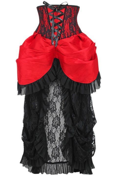 LIMITED EDITION Top Drawer Steel Boned Red/Black Lace Victorian Bustle Underbust Corset Dress