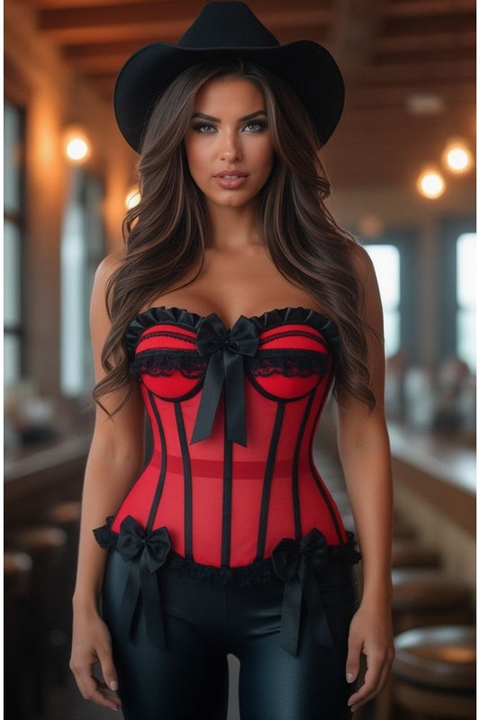 Top Drawer Steel Boned Red/Black Mesh Underwire Bustier Corset