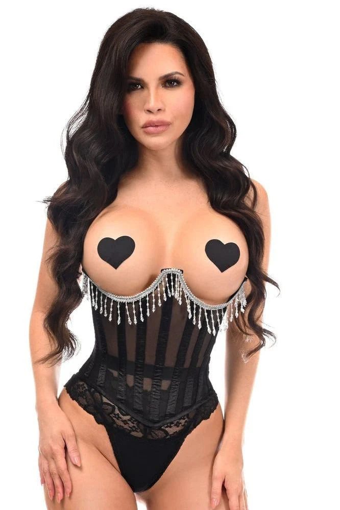 Steel Boned Sheer Underwire Waist Cincher w/Fringe
