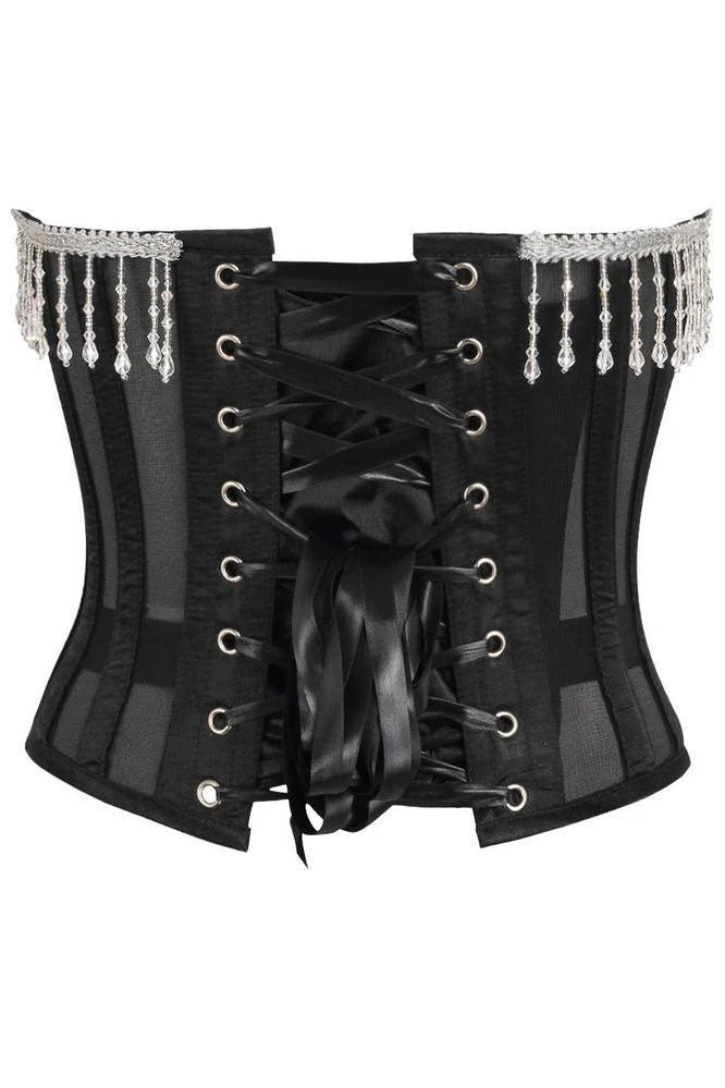 Steel Boned Sheer Underwire Waist Cincher w/Fringe