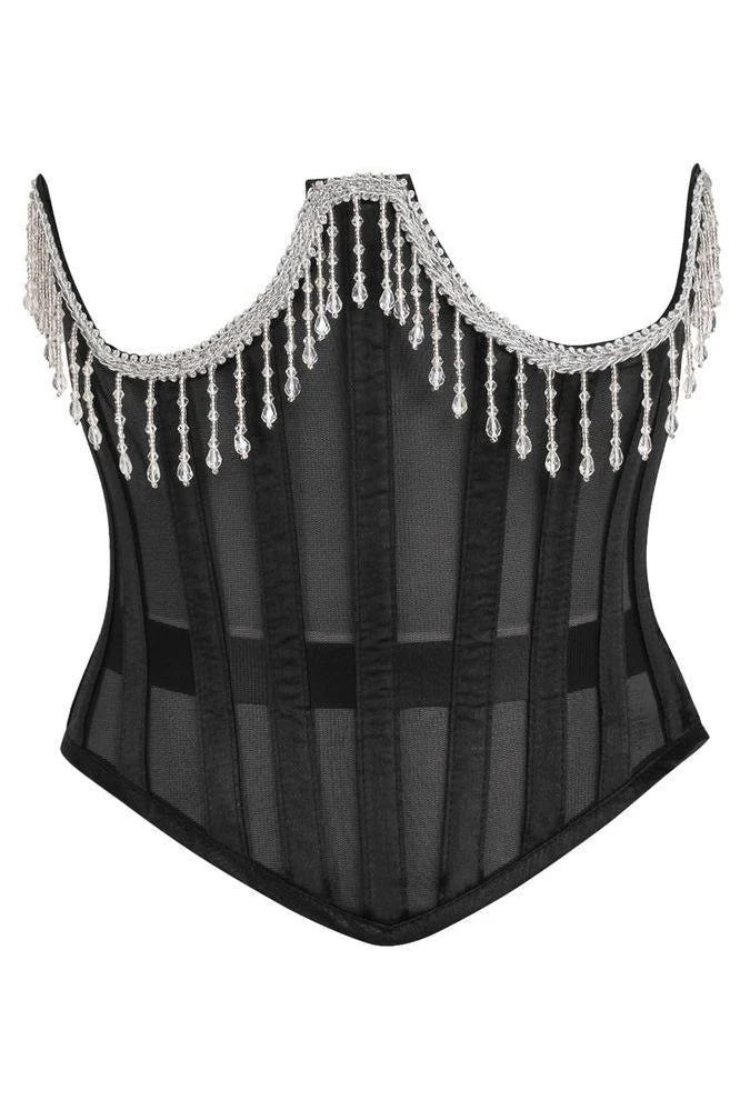 Steel Boned Sheer Underwire Waist Cincher w/Fringe