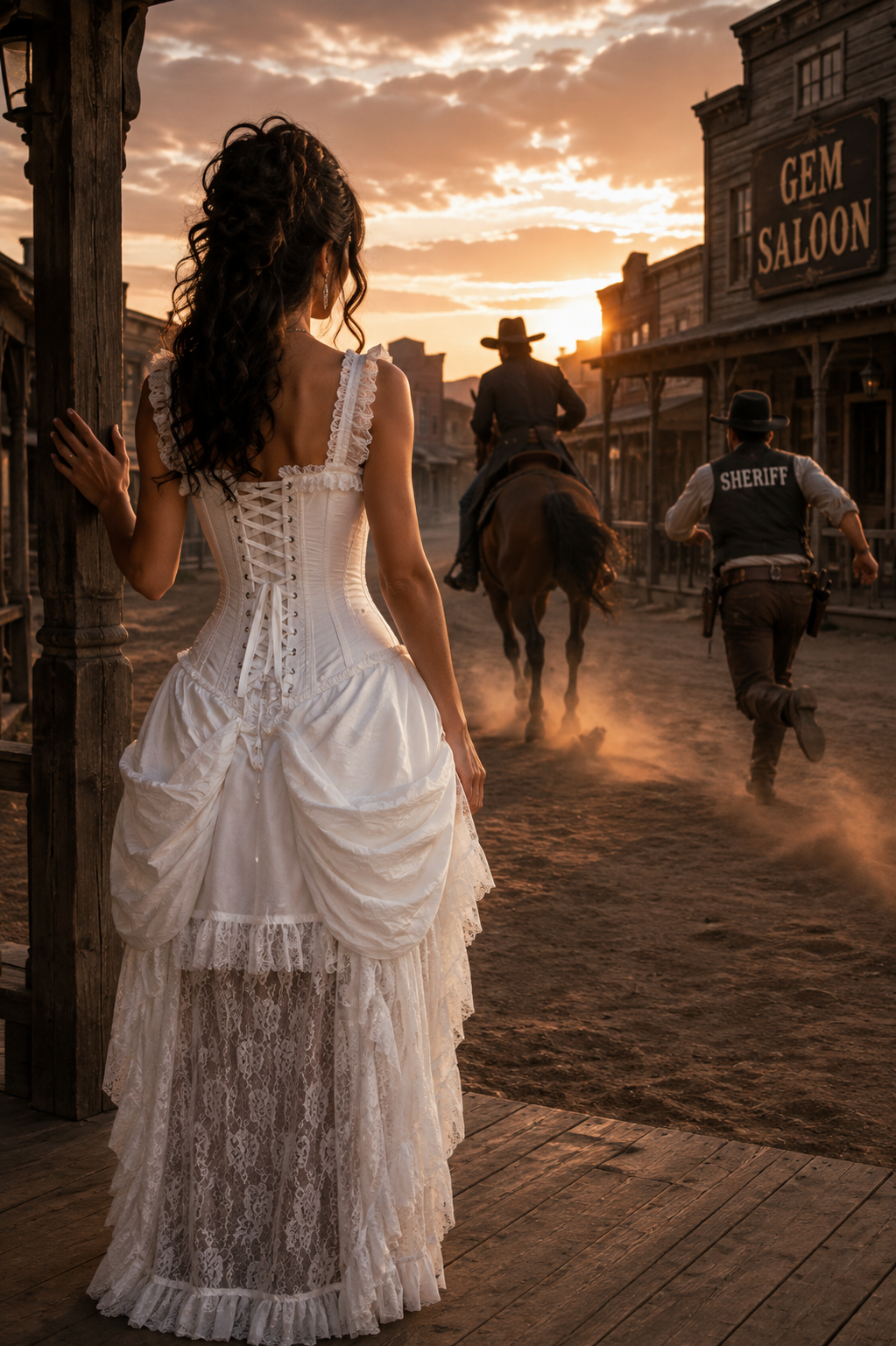 Steel Boned White Lace Victorian Bustle Corset Dress
