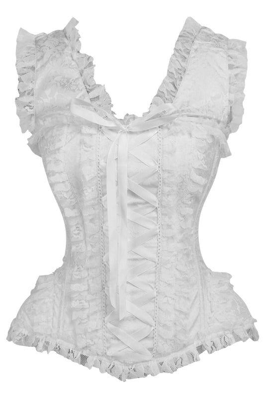 LIMITED EDITION Top Drawer White Brocade & Lace Steel Boned Corset w/Cap Sleeves