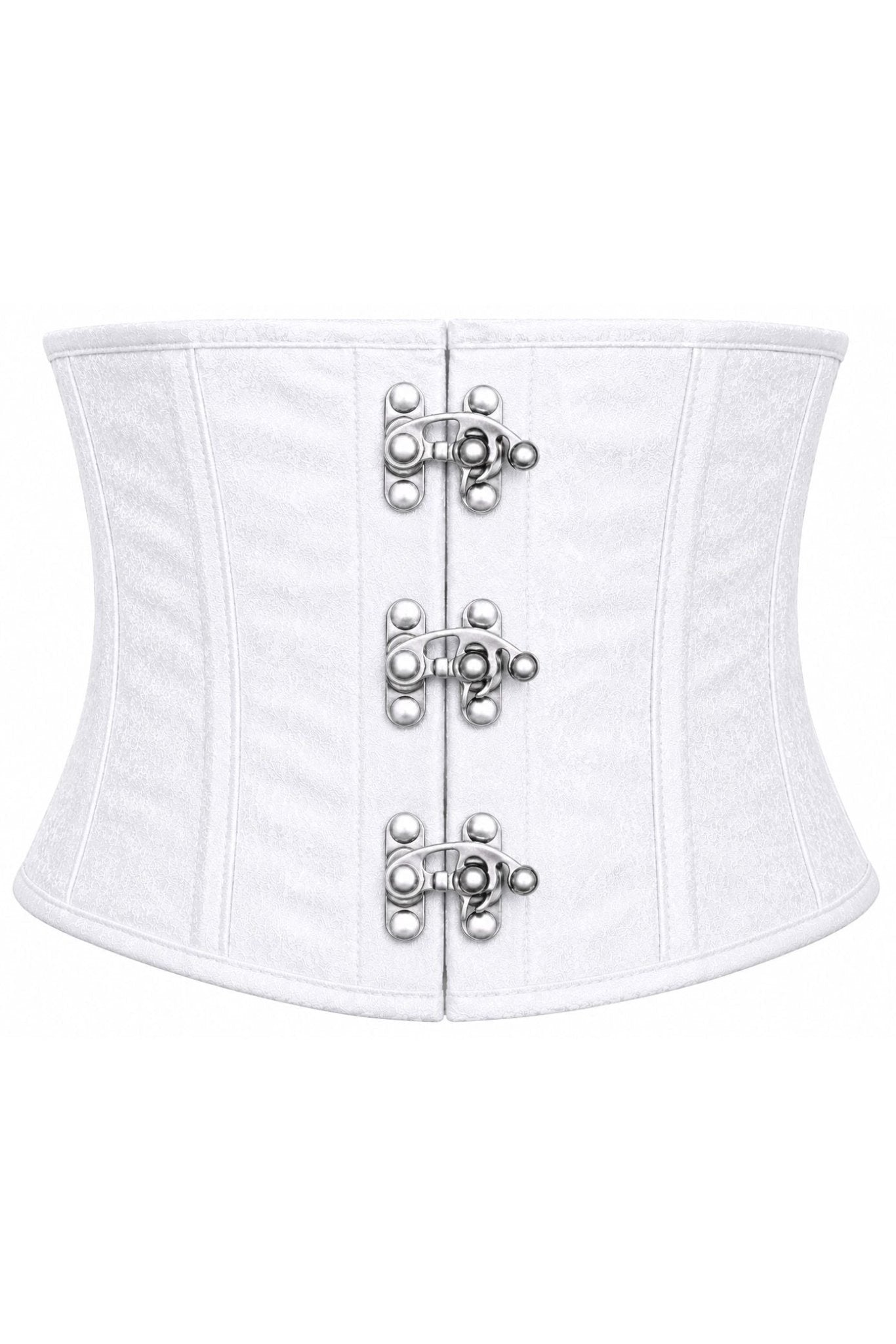 Top Drawer White Brocade Steel Boned Mini Cincher w/Clasps - Daisy Corsets