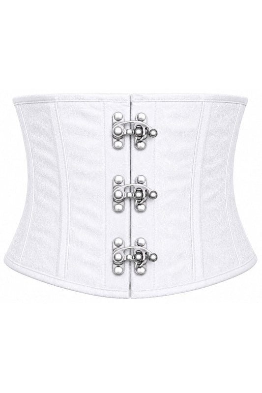 Top Drawer White Brocade Steel Boned Mini Cincher w/Clasps