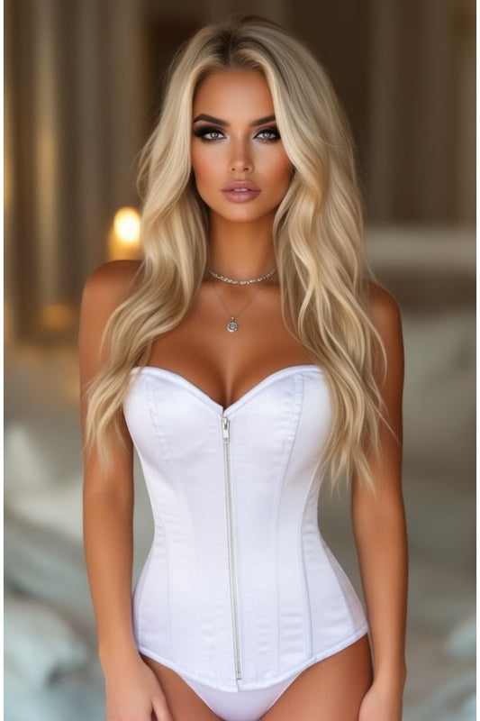 Top Drawer White Satin Steel Boned Corset