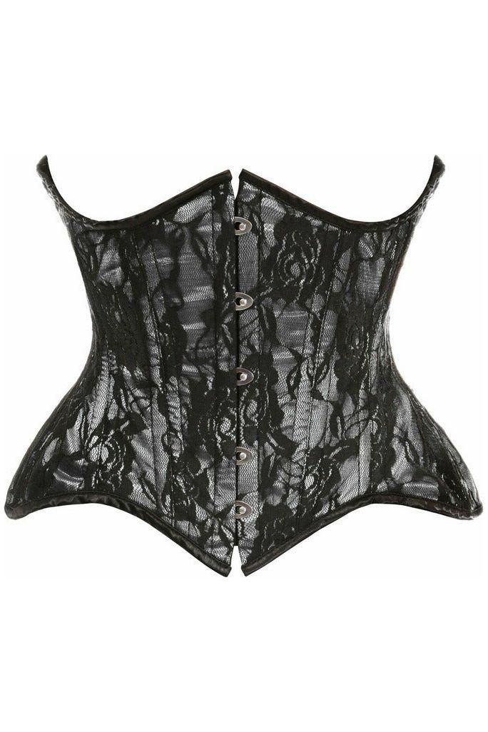 Top Drawer White w/Black Lace Double Steel Boned Curvy Cut Waist Cincher Corset - Daisy Corsets