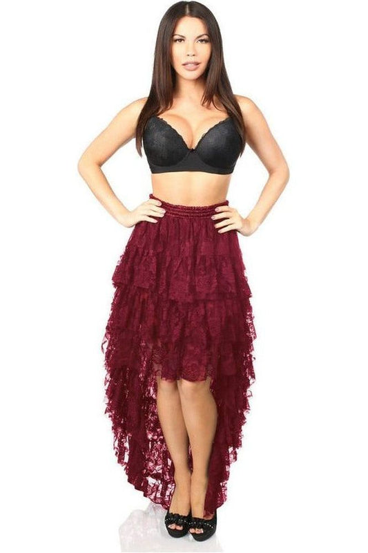 Wine High Low Lace Skirt