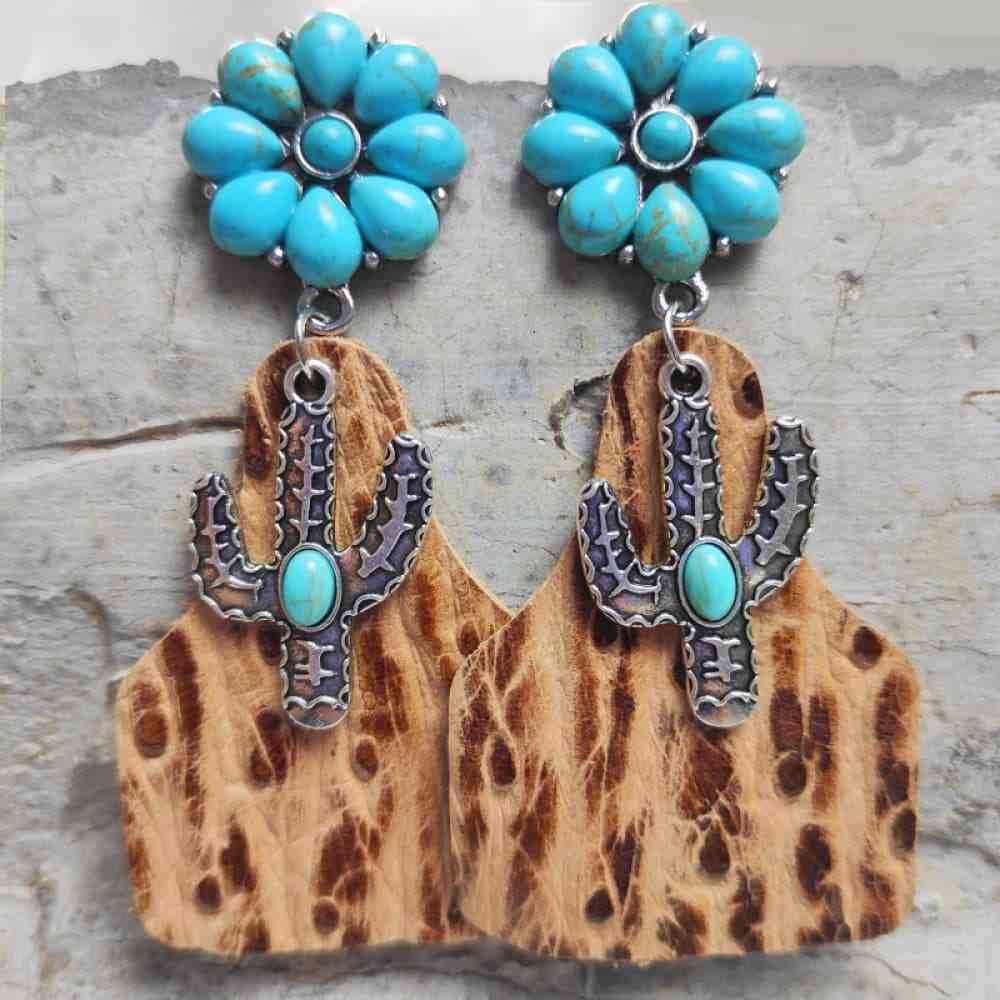 Turquoise Cactus Dangle Earrings Camel One Size