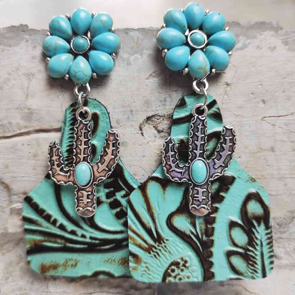 Turquoise Cactus Dangle Earrings Turquoise One Size