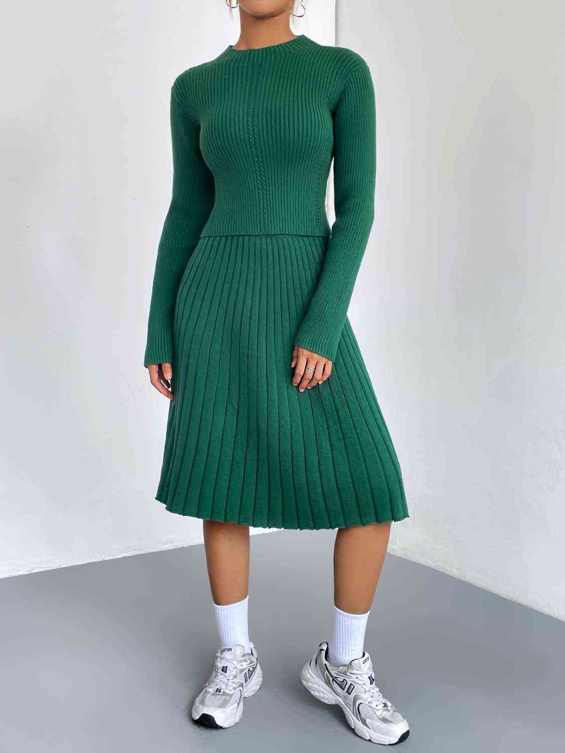 Rib-Knit Sweater and Skirt Set in 4 Color choices in Size S, M, L, or XL